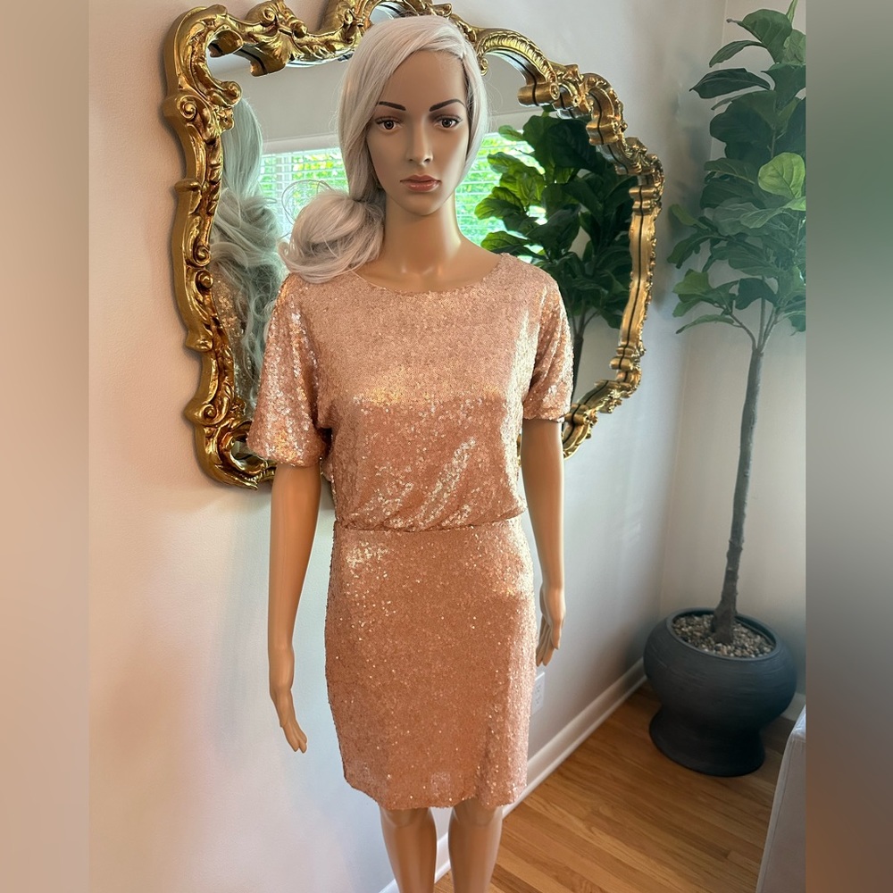 Ark & Co dazzling Champaign sequined dress with back cut out NWT